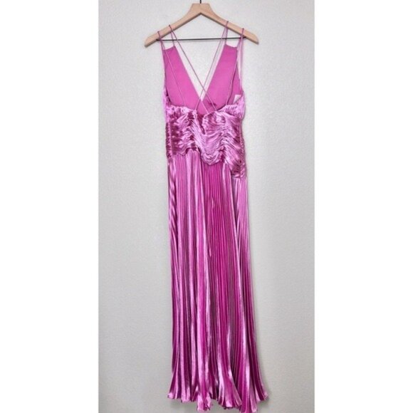 NWT AiiFOS Vera Pleated Metallic Gown 8 Pink Magenta Plisse Ruched Slit Formal - Picture 9 of 14